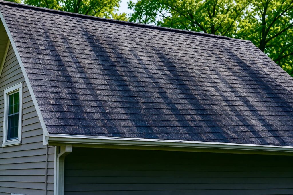 Flat, black downward streaks — the most common roof stain, and the easiest to treat early.