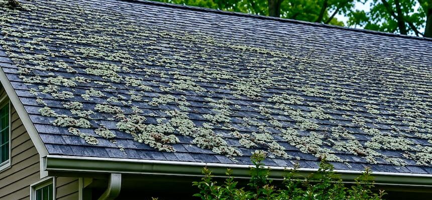 Lichen grips hardest and is the most stubborn roof growth to remove.